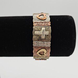Hope Faith Cross Christian Bracelet Metal Bronze Stretchy Religious Gift‎ Jesus